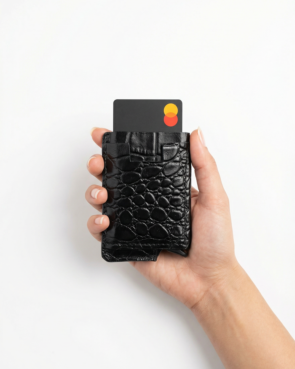 Croco Noir Core 01 Card Holder Side Slider Mechanism RFID/NFC Blocking
