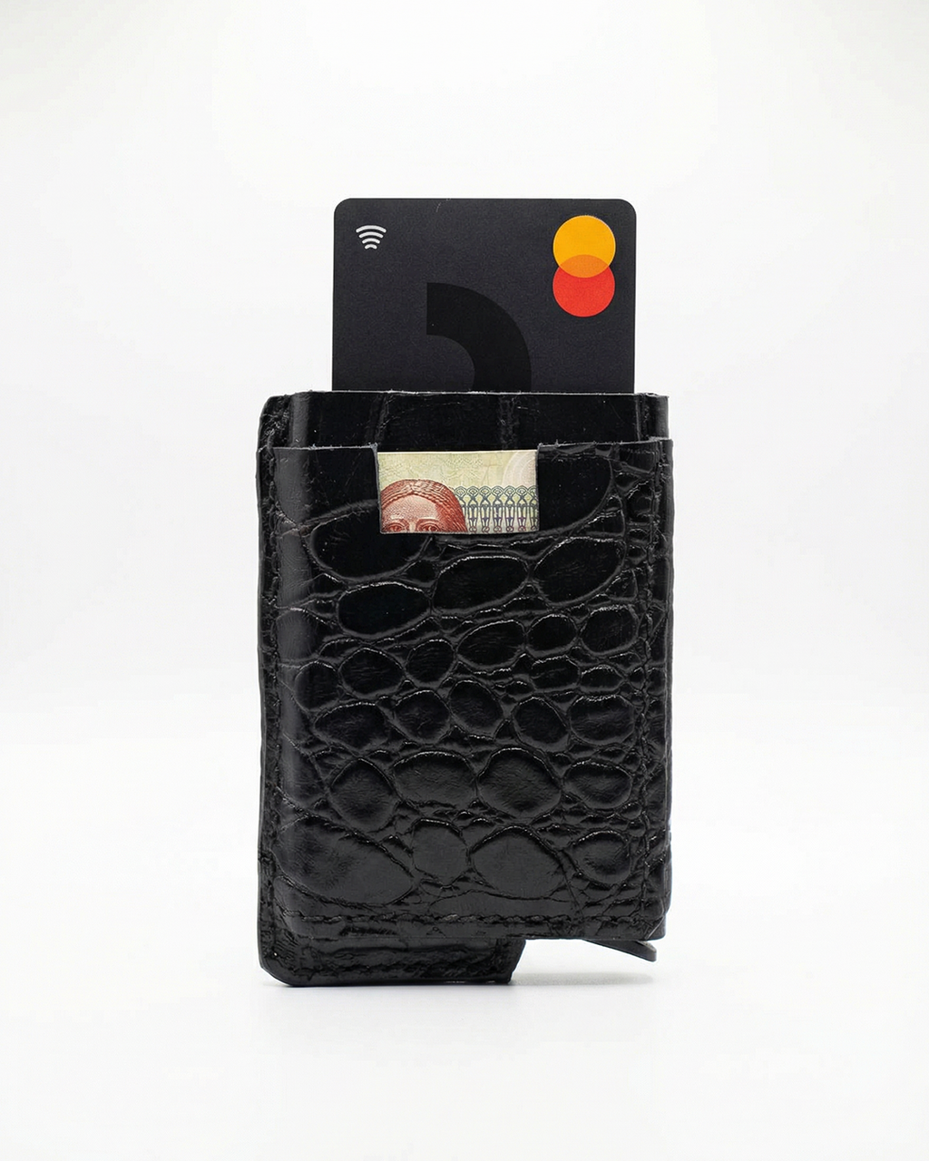 Croco Noir Core 01 Card Holder Side Slider Mechanism RFID/NFC Blocking