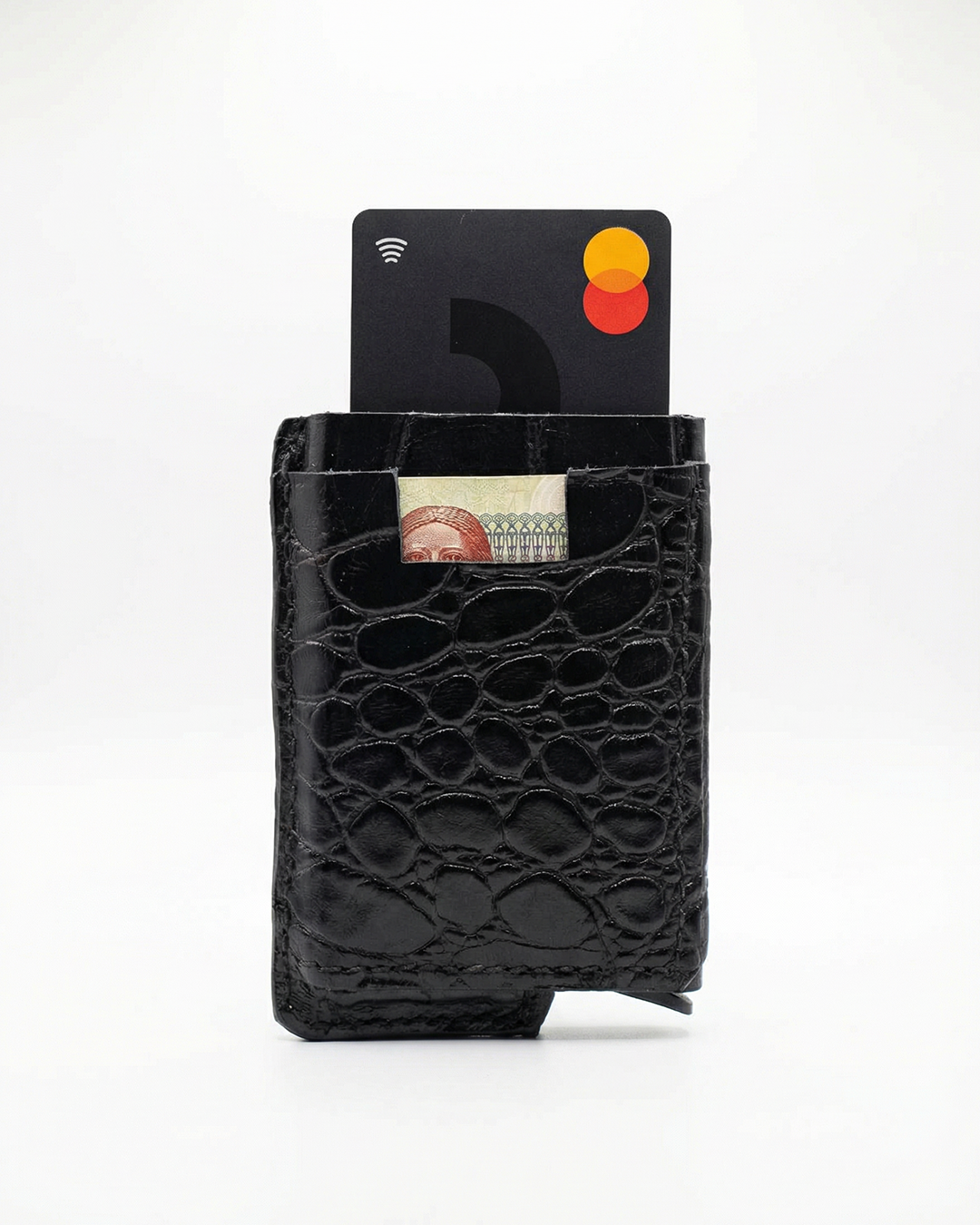 Croco Noir Core 01 Card Holder Side Slider Mechanism RFID/NFC Blocking
