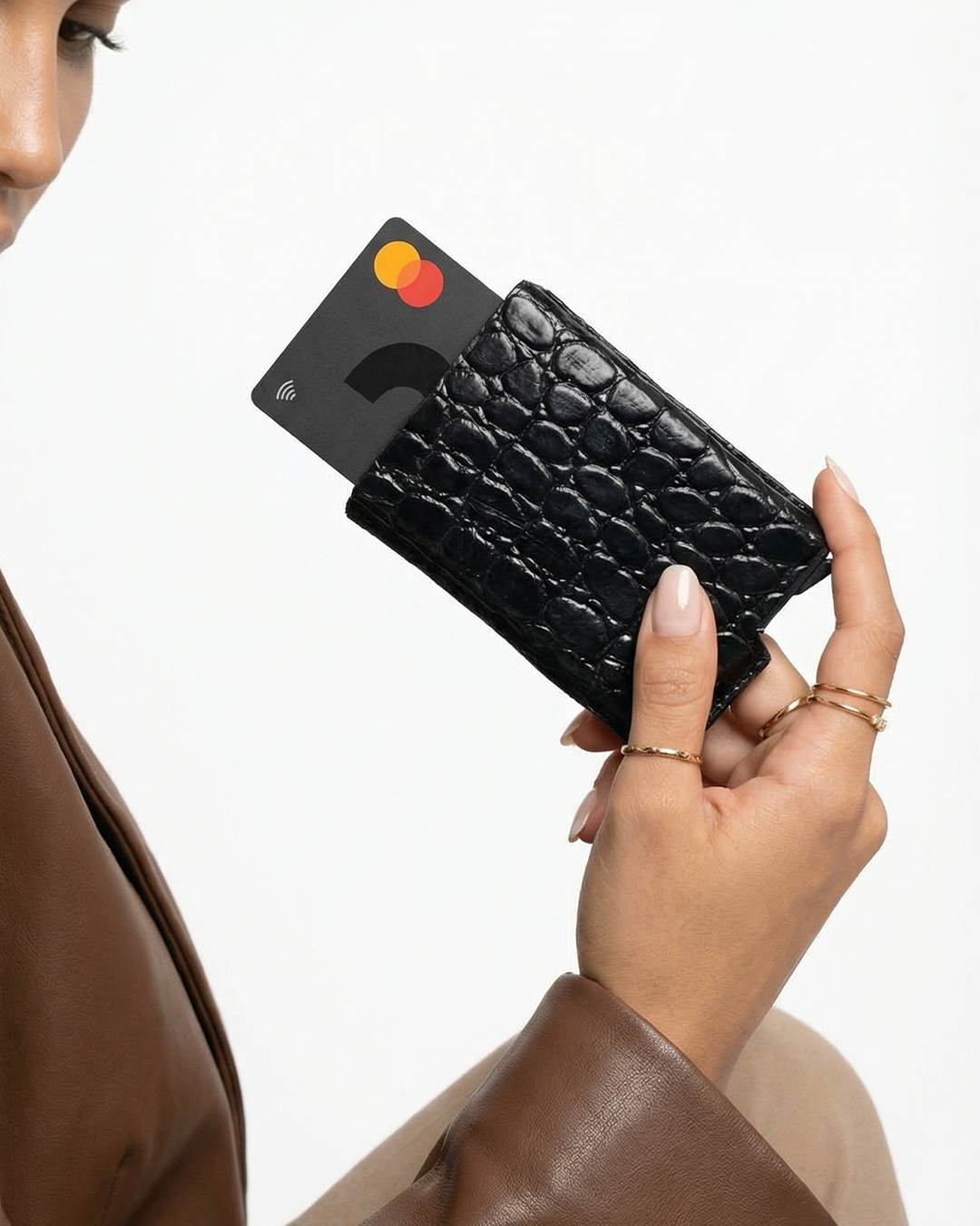 Croco Noir Core 01 - Card Holder Side Slider Mechanism, RFID/NFC Blocking