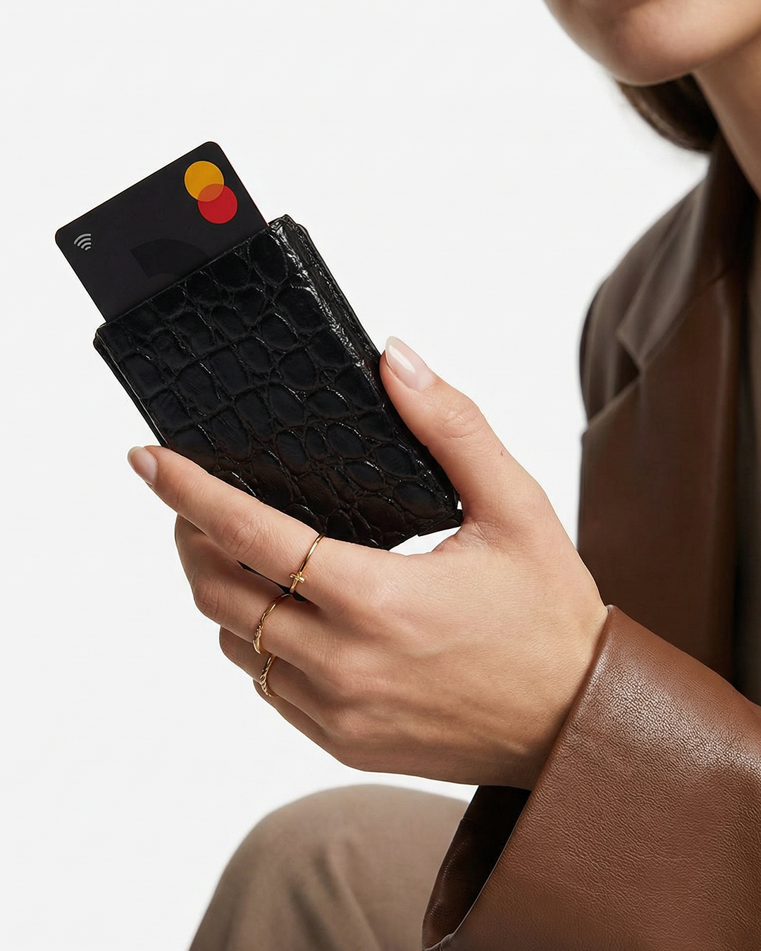 Croco Noir Core 01 - Card Holder Side Slider Mechanism, RFID/NFC Blocking
