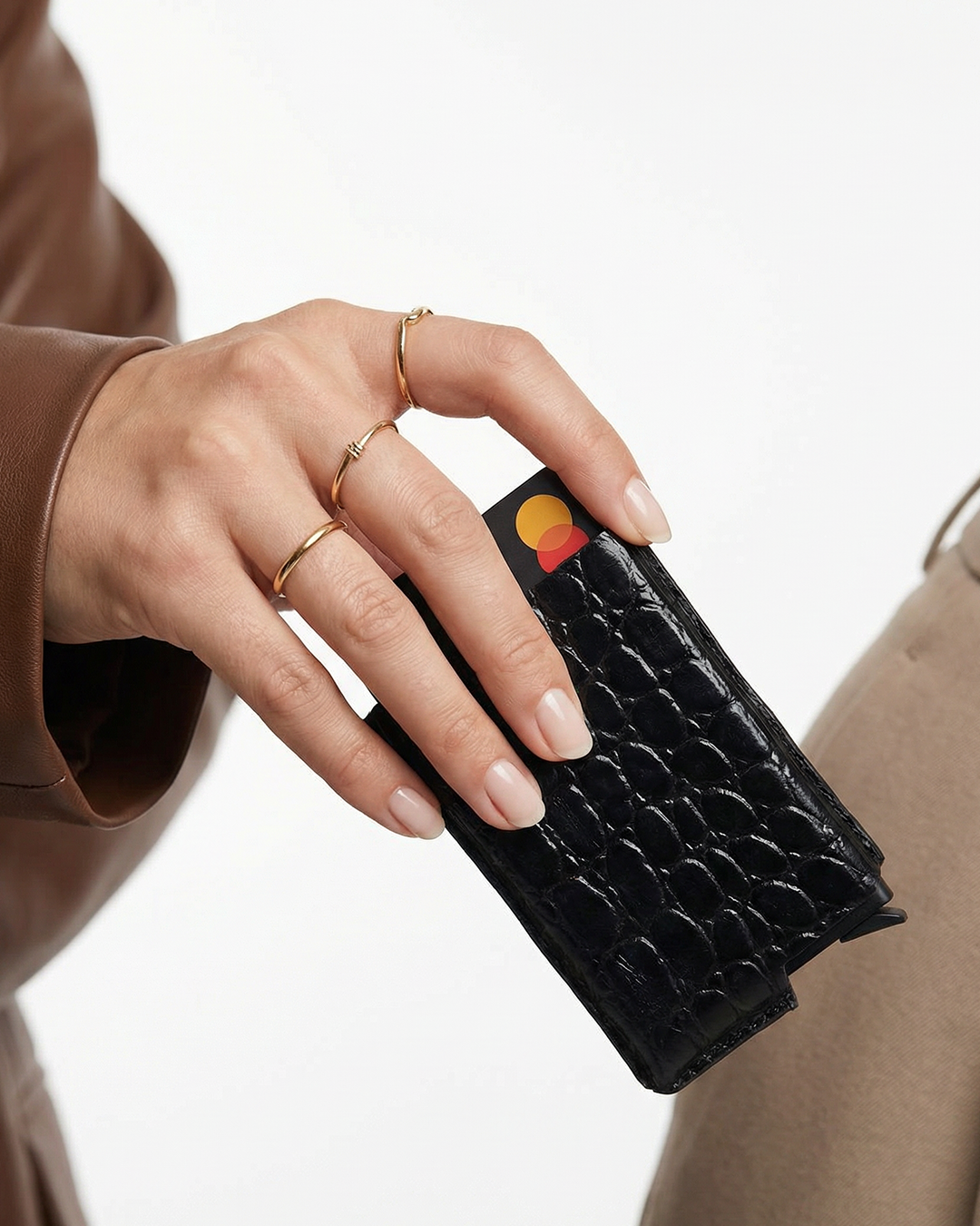 Croco Noir Core 01 - Card Holder Side Slider Mechanism, RFID/NFC Blocking