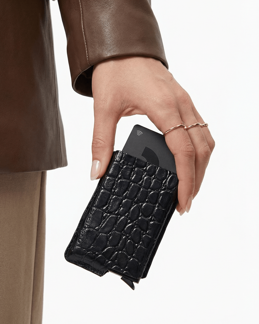 Croco Noir Core 01 Card Holder Side Slider Mechanism, RFID/NFC Blocking - Orimal