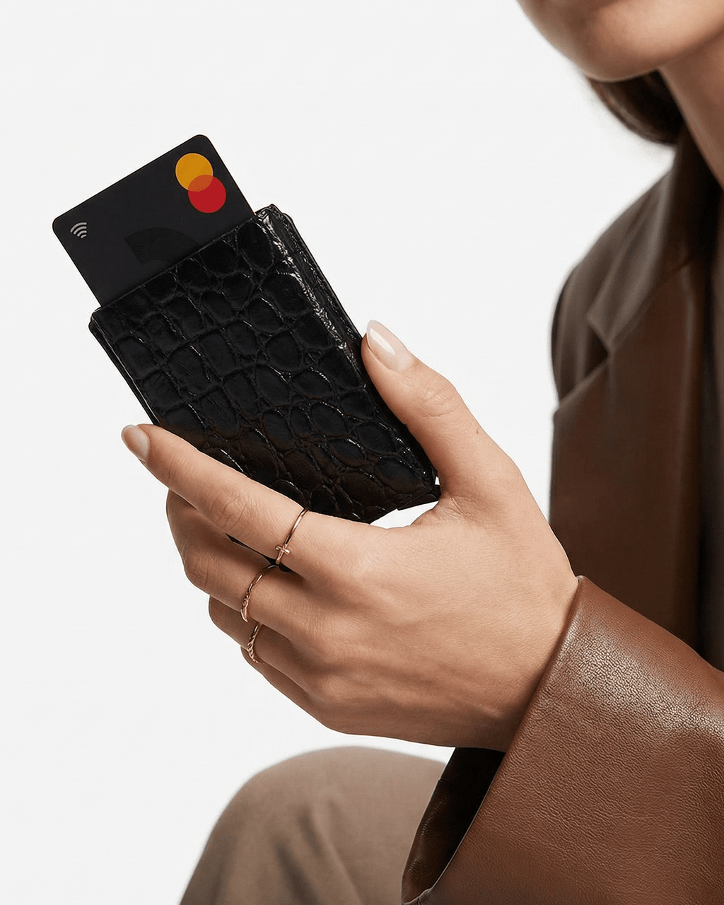 Croco Noir Core 01 Card Holder Side Slider Mechanism, RFID/NFC Blocking - Orimal