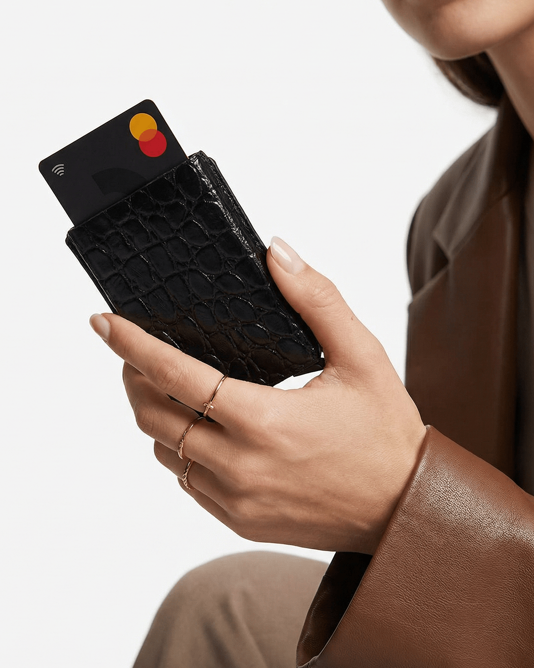 Croco Noir Core 01 Card Holder Side Slider Mechanism, RFID/NFC Blocking - Orimal