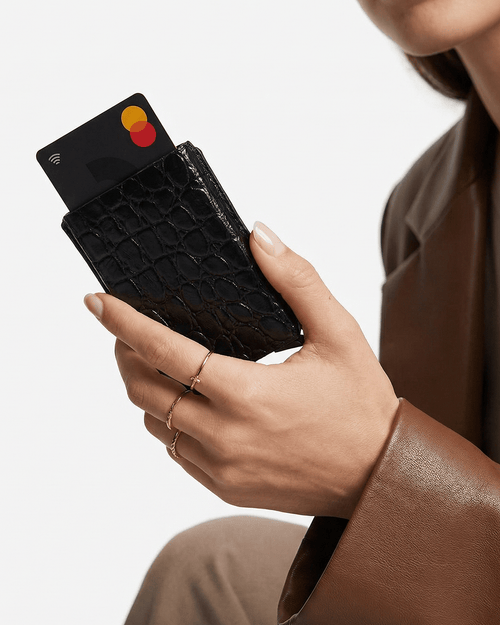 Croco Noir Core 01 Card Holder Side Slider Mechanism, RFID/NFC Blocking - Orimal